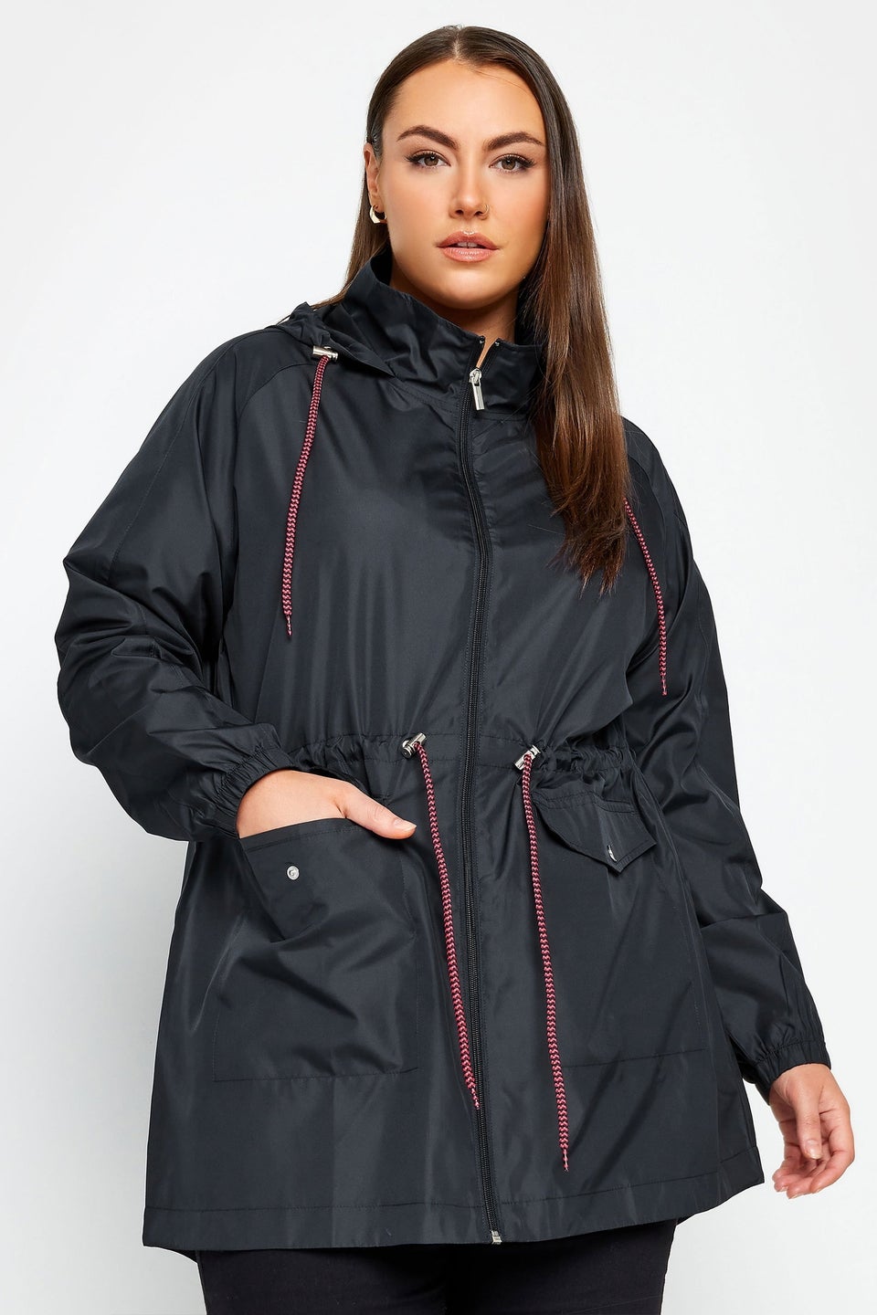 Yours Curve Navy Blue Drawstring Lightweight Parka Jacket