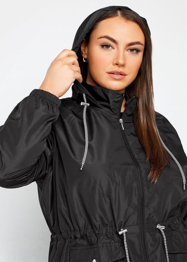 Yours Curve Black Drawstring Lightweight Parka Jacket