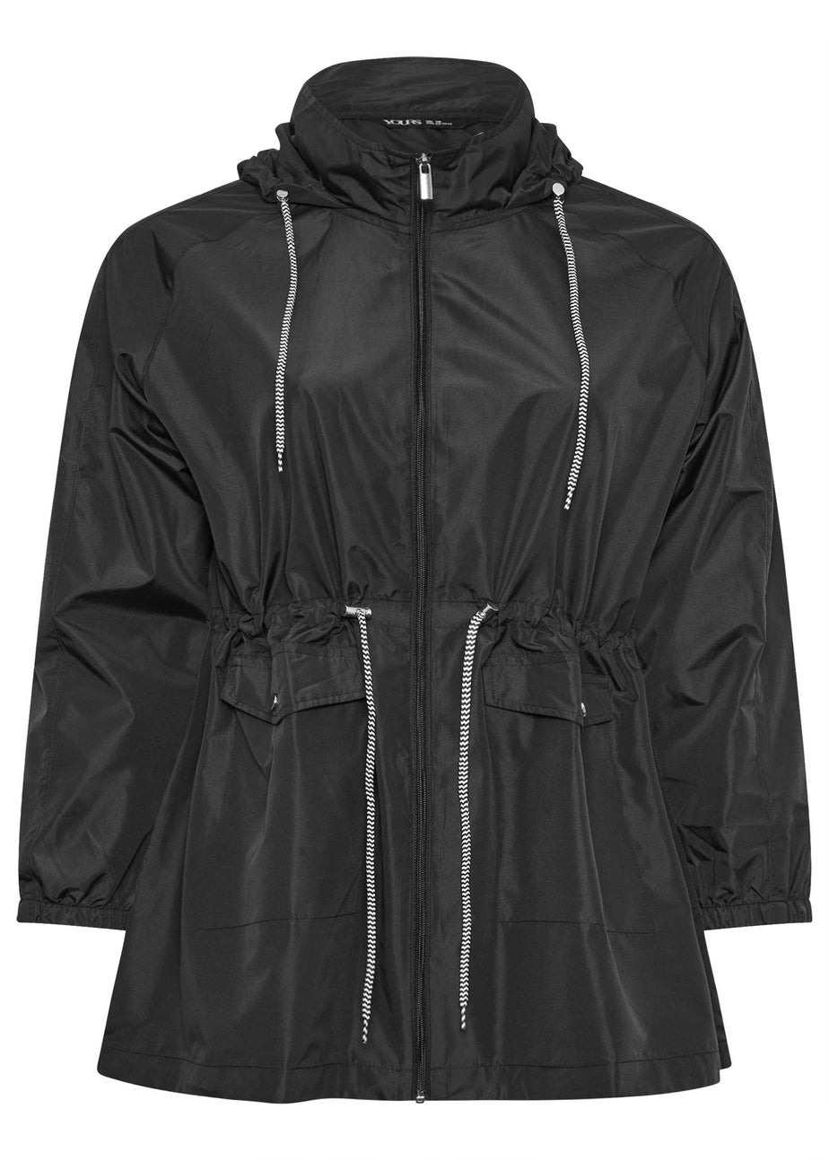 Yours Curve Black Drawstring Lightweight Parka Jacket