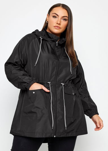 Yours Curve Black Drawstring Lightweight Parka Jacket