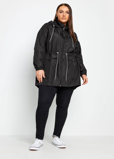 Yours Curve Black Drawstring Lightweight Parka Jacket