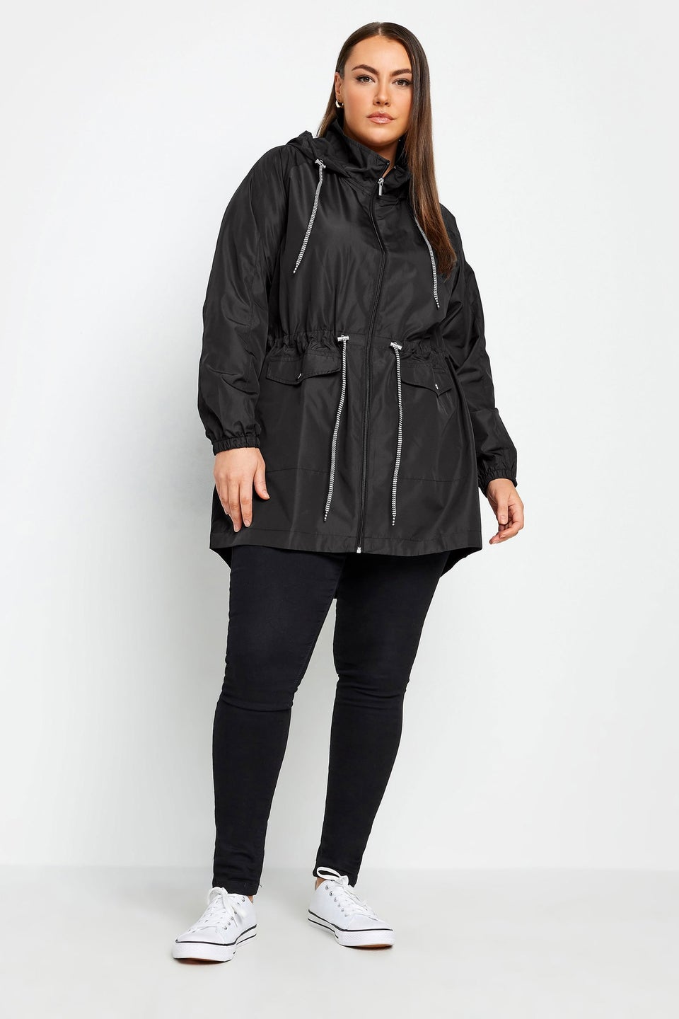Yours Curve Black Drawstring Lightweight Parka Jacket