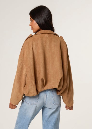 Blue Vanilla Tan Suedette Puffball Jacket