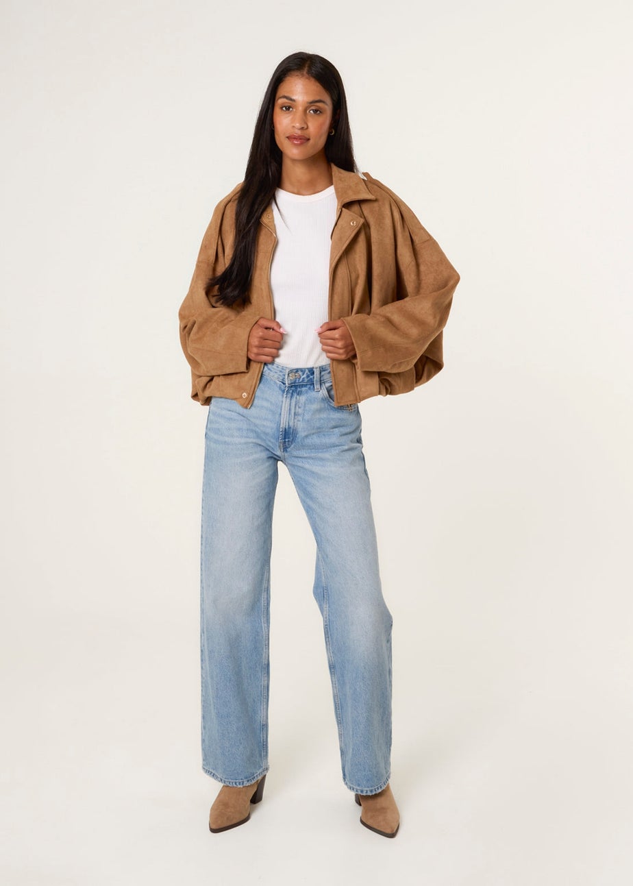 Blue Vanilla Tan Suedette Puffball Jacket