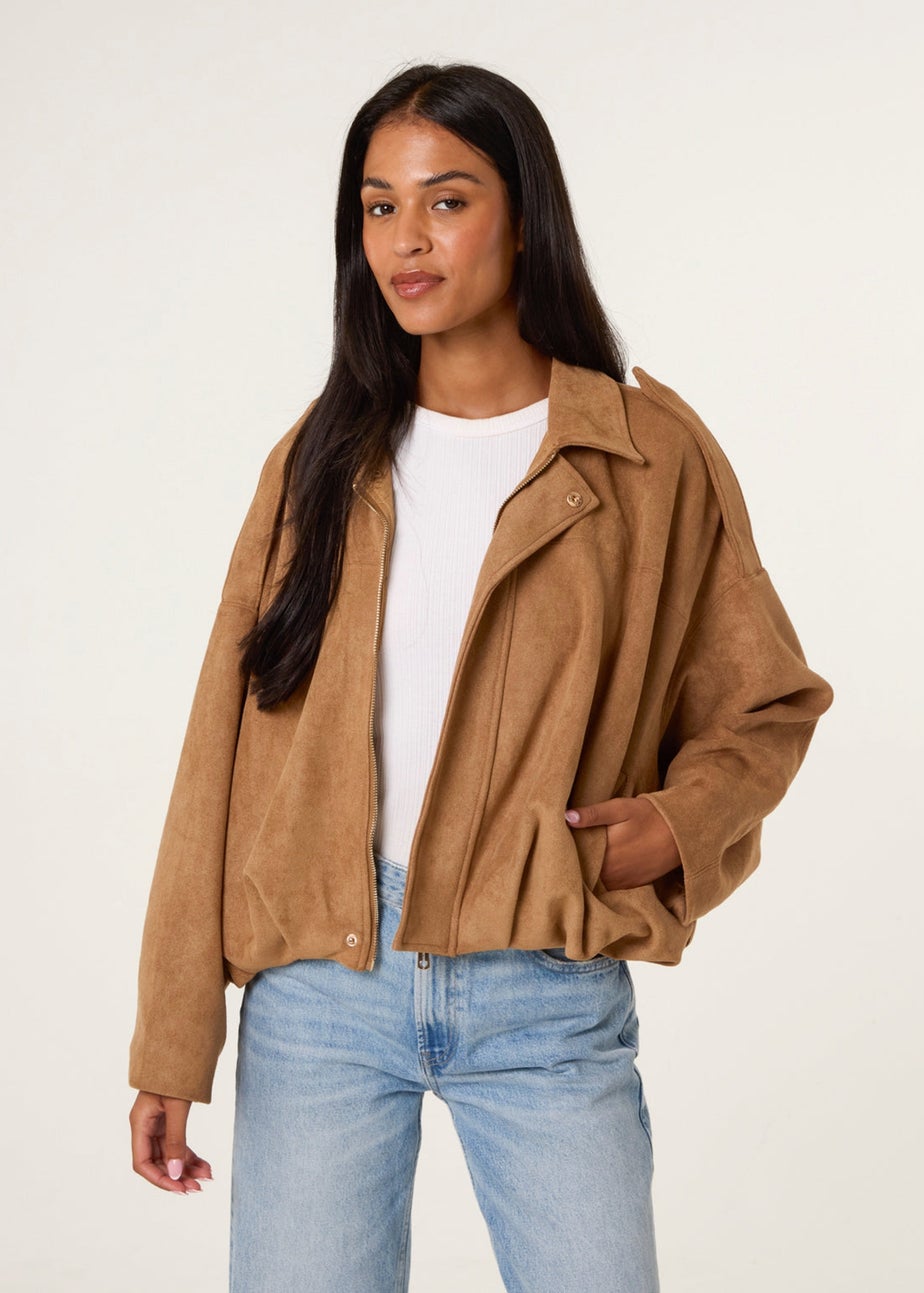 Blue Vanilla Tan Suedette Puffball Jacket