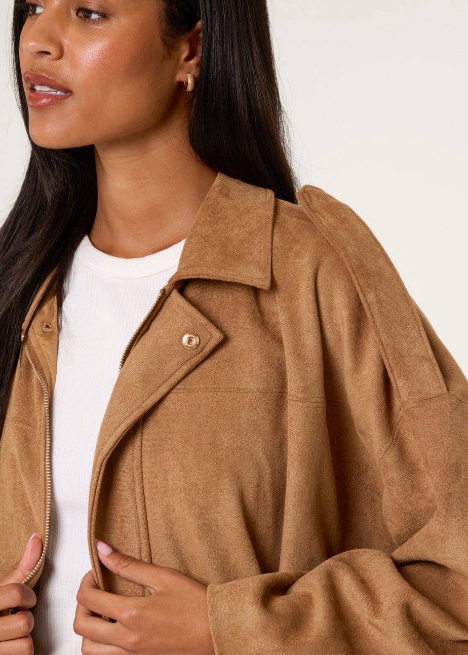 Blue Vanilla Tan Suedette Puffball Jacket