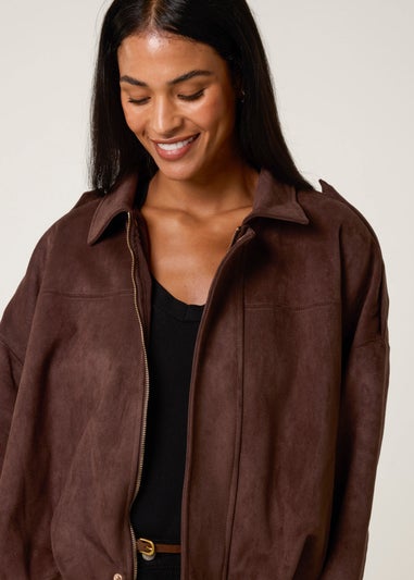 Blue Vanilla Brown Suedette Puffball Jacket