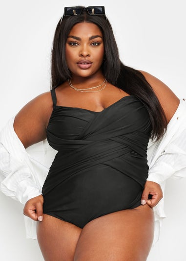 Yours Curve Black Crossover Super Sculpt Swimsuit