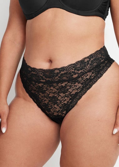 Yours Curve 3 Pack Black Lace High Waisted Thongs