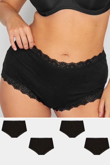 Yours 4 Pack Curve Black Lace Trim High Waisted Shorts
