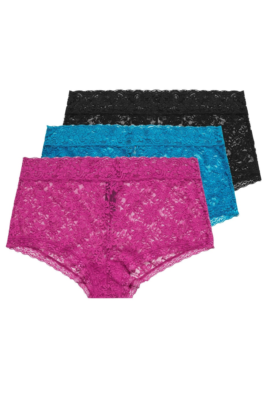 Yours 3 Pack Curve Pink & Blue Lace Mid Rise Shorts