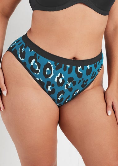 Yours Curve 5 Pack Blue Leopard Print High Leg Knickers