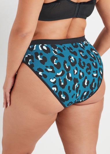 Yours Curve 5 Pack Blue Leopard Print High Leg Knickers