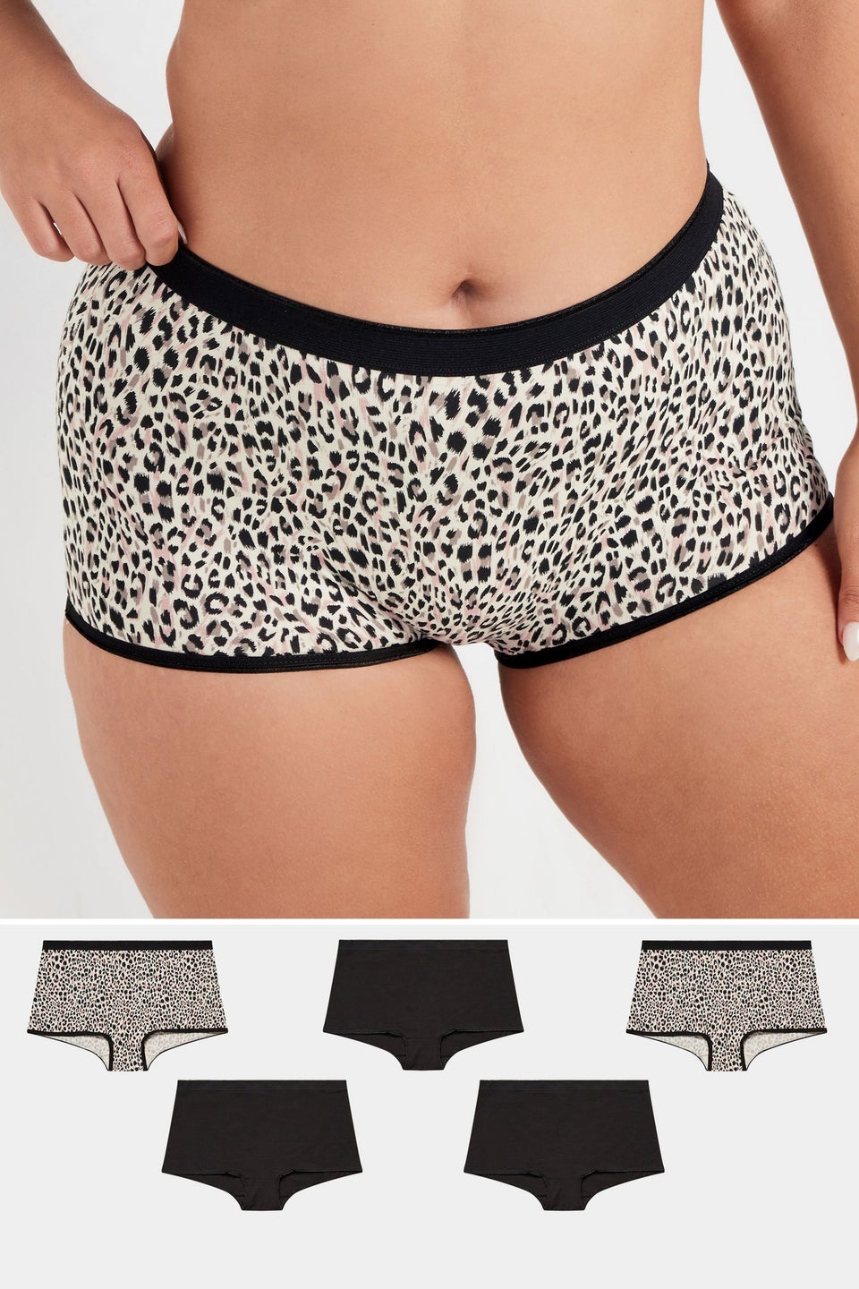Yours 5 Pack Curve Natural Brown Animal Print Shorts