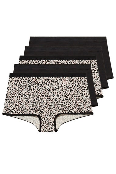 Yours 5 Pack Curve Natural Brown Animal Print Shorts