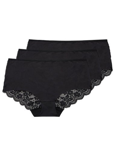 Yours 3 Pack Curve Black Lace Full Briefs