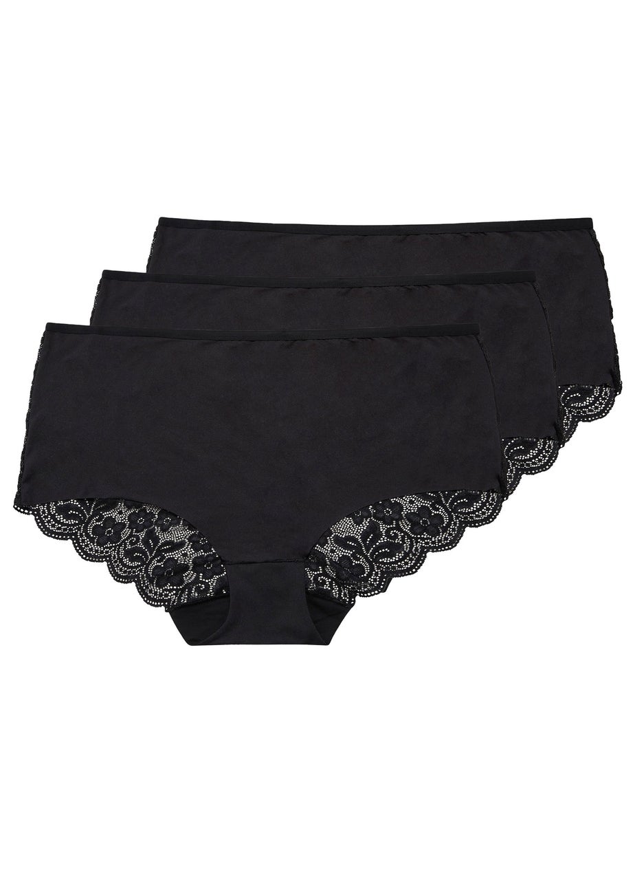 Yours 3 Pack Curve Black Lace Full Briefs