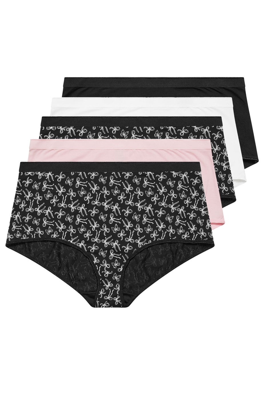 Yours Curve 5 Pack Black & Pink Bow Print Full Briefs