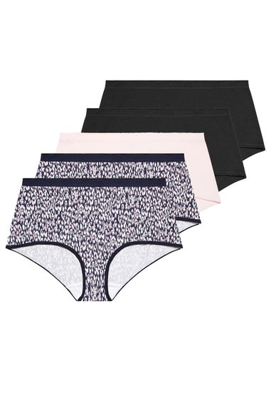 Yours 5 Pack Curve Navy Blue Leopard Print Full Briefs