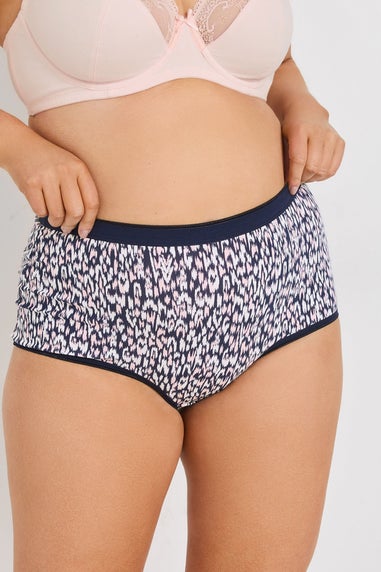 Yours 5 Pack Curve Navy Blue Leopard Print Full Briefs