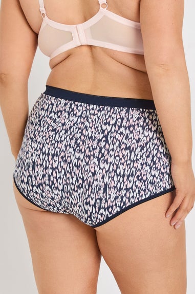 Yours 5 Pack Curve Navy Blue Leopard Print Full Briefs