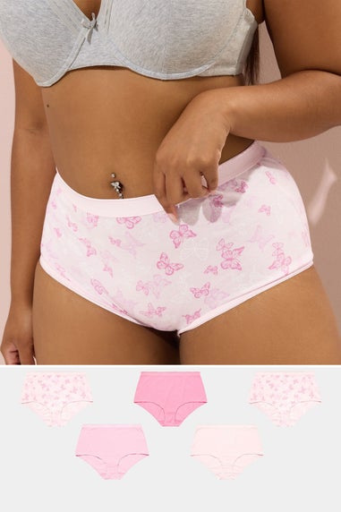 Yours 5 Pack Curve Pink Butterfly Print Full Briefs