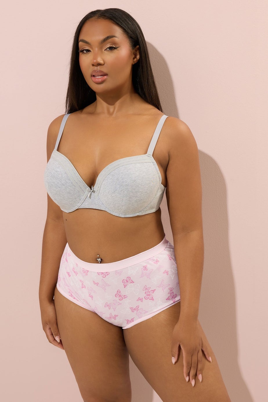 Yours 5 Pack Curve Pink Butterfly Print Full Briefs