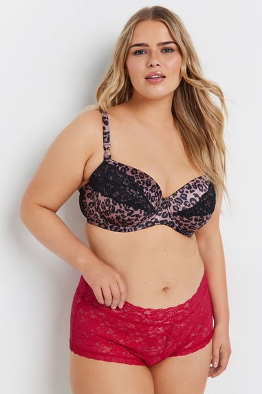 Yours Curve 3 Pack Red & Black Leopard Print Lace Mid Rise Shorts