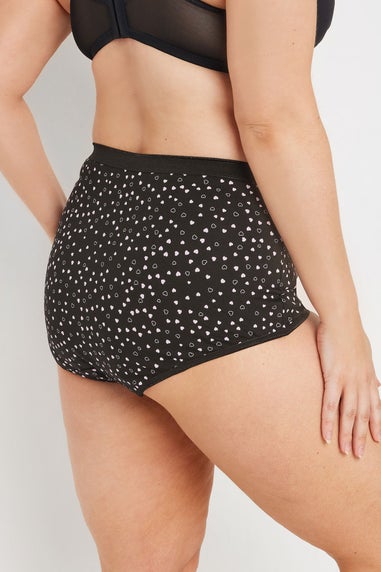 Yours 5 Pack Curve Pink & Black Heart Print Full Briefs