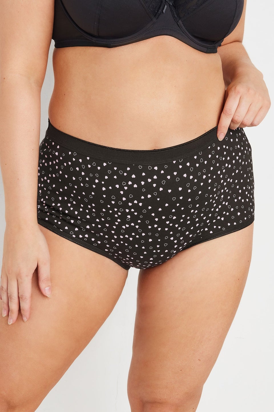 Yours 5 Pack Curve Pink & Black Heart Print Full Briefs