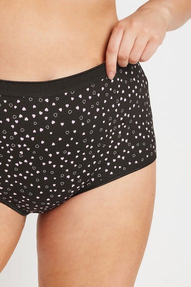 Yours 5 Pack Curve Pink & Black Heart Print Full Briefs