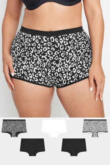 Yours Curve 5 Pack Black Animal Print Shorts