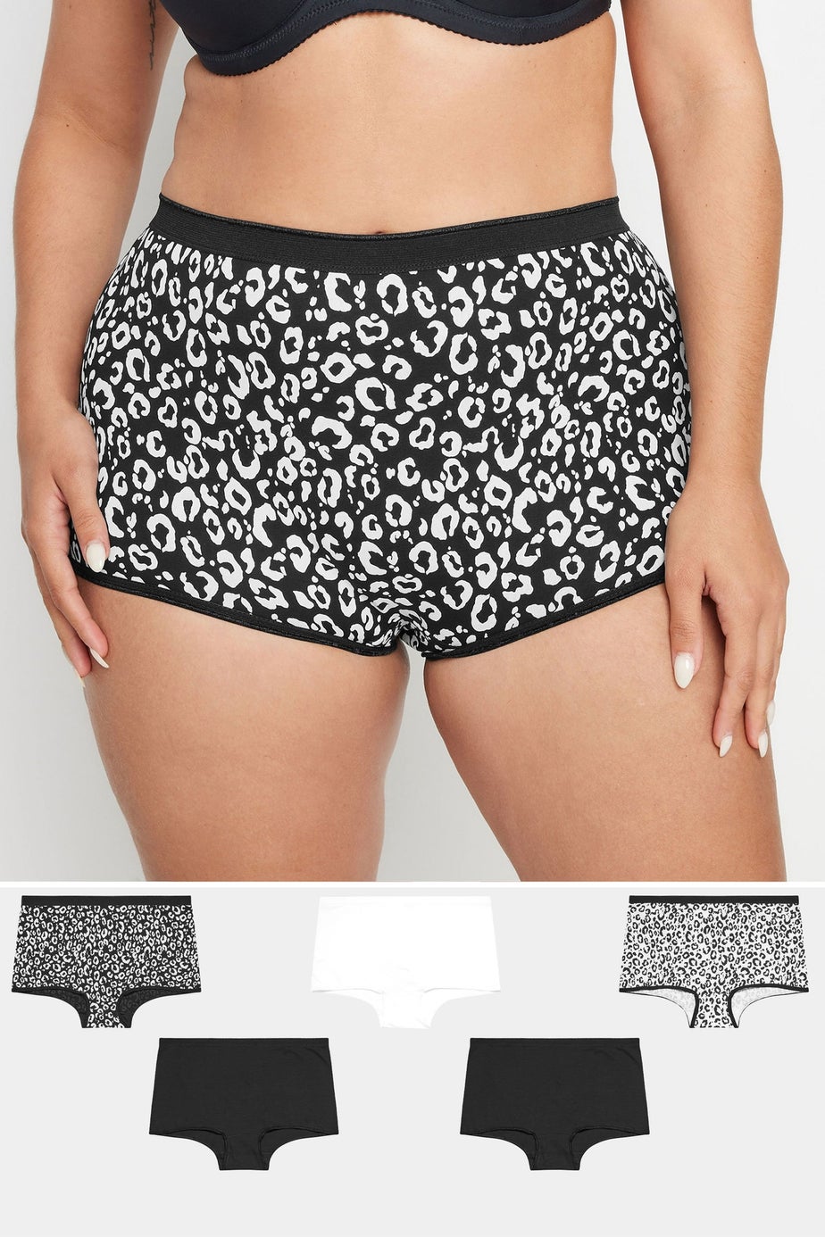 Yours Curve 5 Pack Black Animal Print Shorts