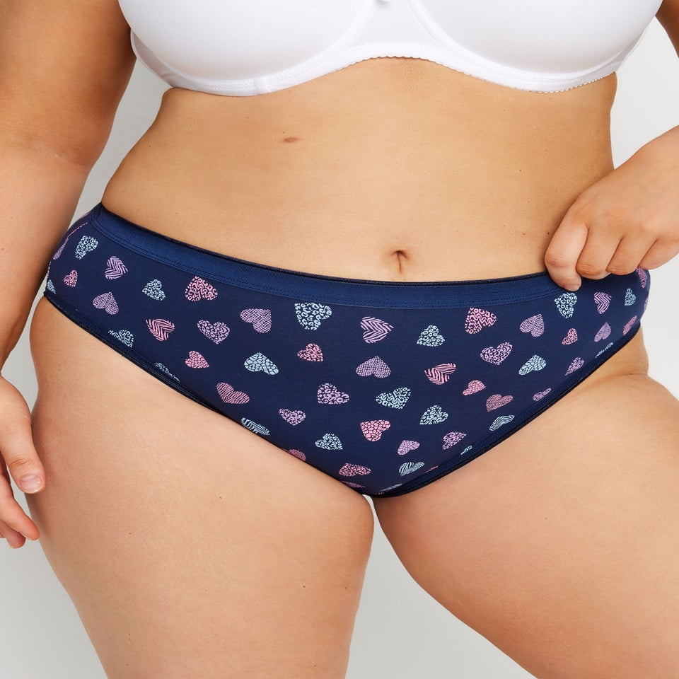 Yours 5 Pack Curve Navy Blue Heart Print High Leg Knickers