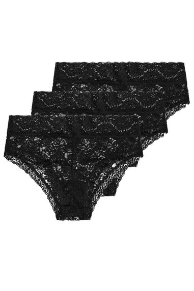 Yours Curve 3 Pack Black Lace Brazilian Briefs