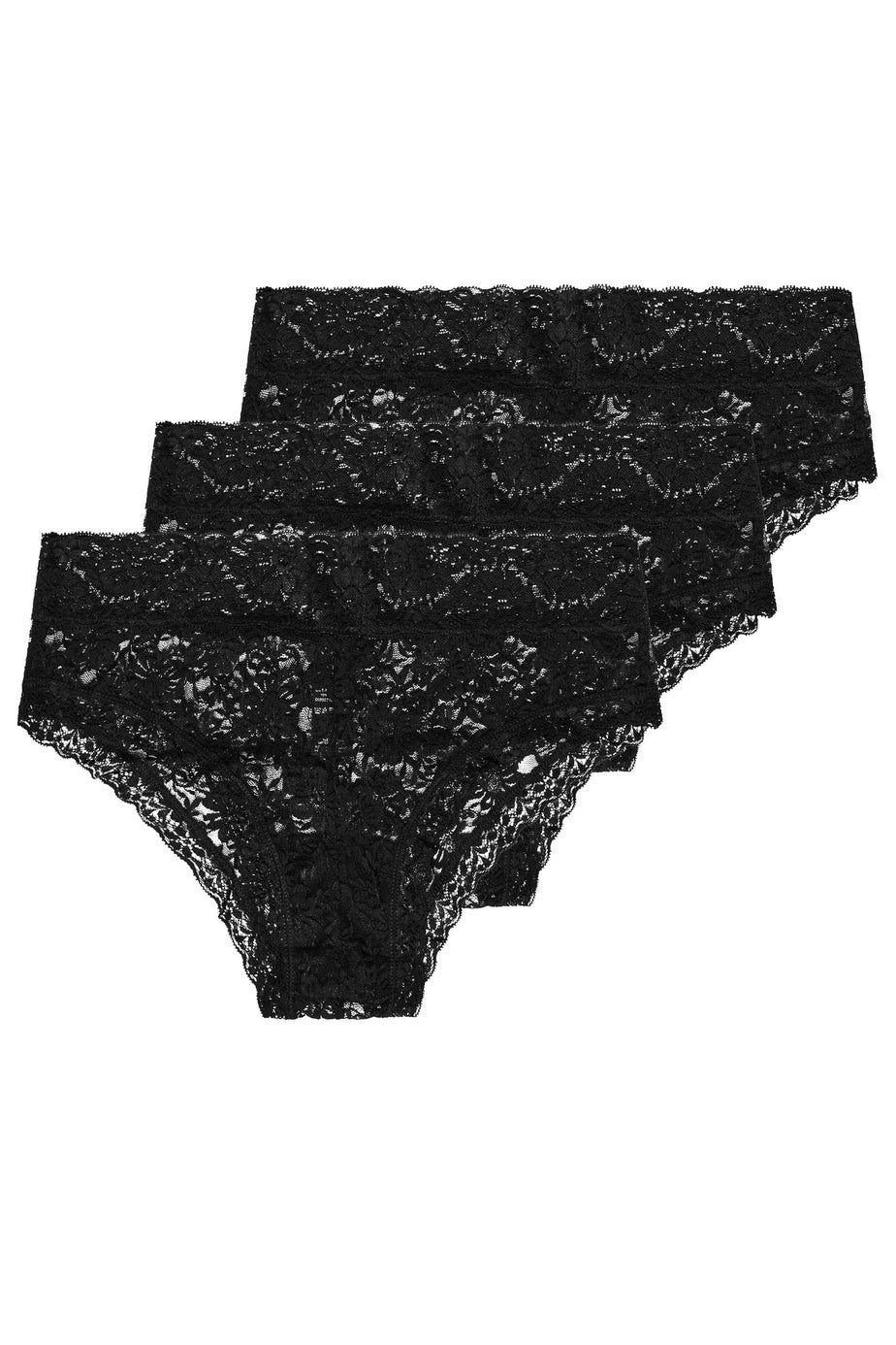 Yours Curve 3 Pack Black Lace Brazilian Briefs