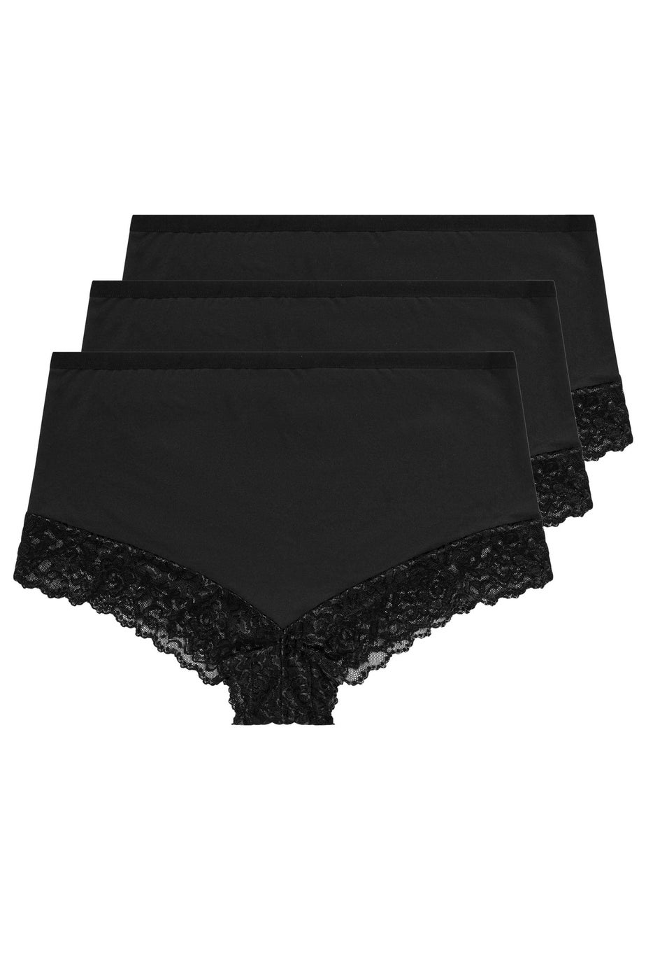 Yours Curve 3 Pack Black Lace Trim Briefs