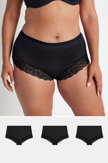 Yours Curve 3 Pack Black Lace Trim Briefs