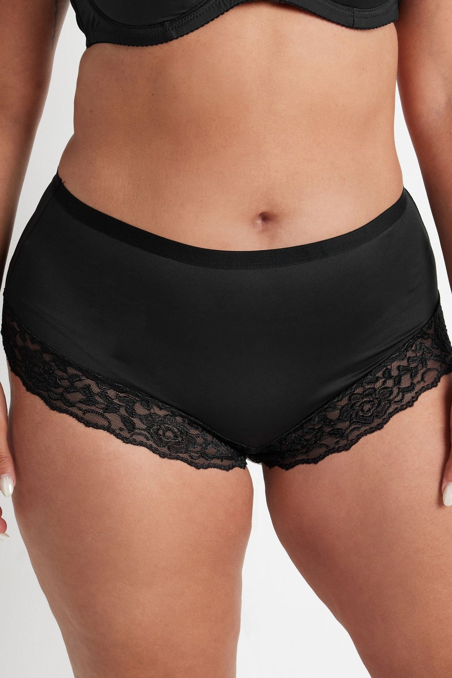 Yours Curve 3 Pack Black Lace Trim Briefs