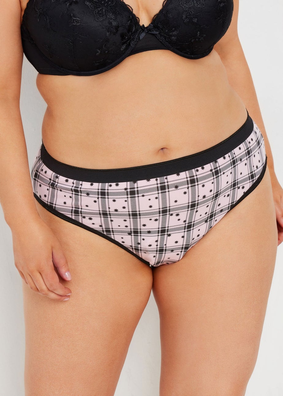 Yours 5 Pack Curve Black & Pink Check Print High Leg Knickers