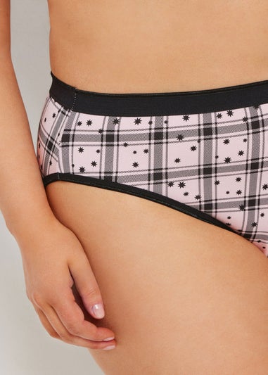 Yours 5 Pack Curve Black & Pink Check Print High Leg Knickers