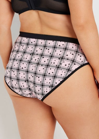 Yours 5 Pack Curve Black & Pink Check Print High Leg Knickers