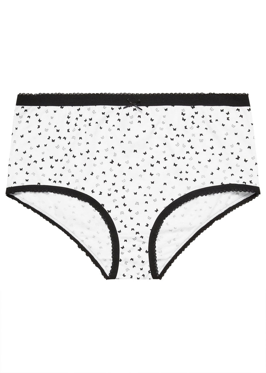 Yours 5 Pack Curve Black & White Butterfly Design High Waisted Full Briefs