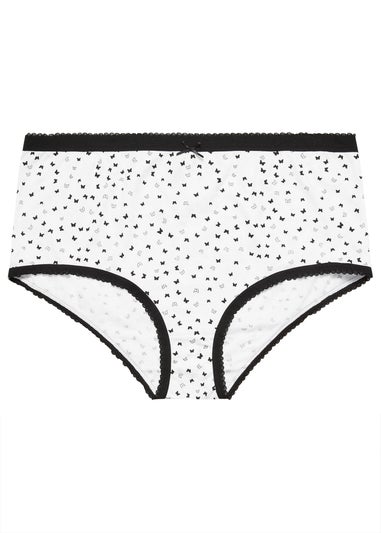 Yours 5 Pack Curve Black & White Butterfly Design High Waisted Full Briefs
