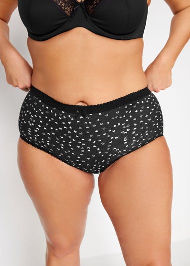 Yours 5 Pack Curve Black & White Butterfly Design High Waisted Full Briefs