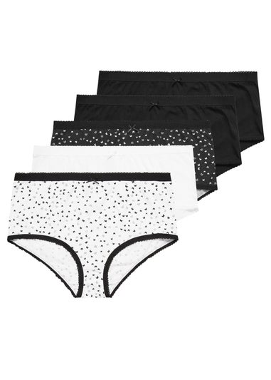 Yours 5 Pack Curve Black & White Butterfly Design High Waisted Full Briefs