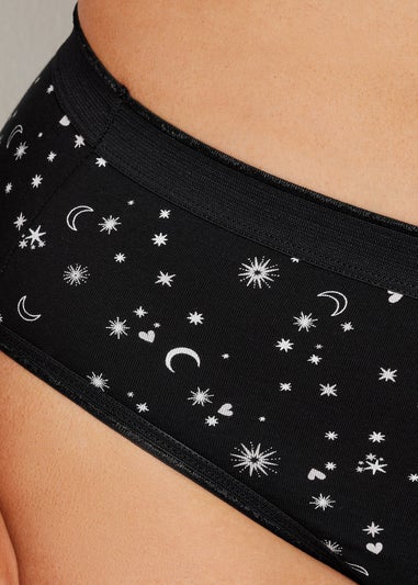 Yours 5 Pack Curve Black & Pink Star Print High Leg Knickers