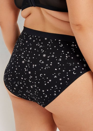 Yours 5 Pack Curve Black & Pink Star Print High Leg Knickers