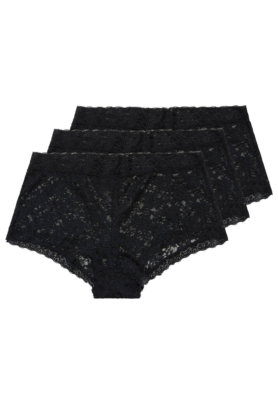 Yours 3 Pack Curve Black Lace Mid Rise Shorts