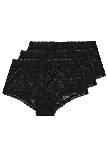 Yours 3 Pack Curve Black Lace Mid Rise Shorts